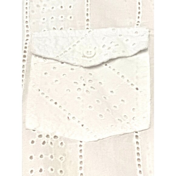 CCC Vintage White Long Sleeve Cotton Eyelet Button Up Shirt With Pockets Size XL - Picture 6 of 6